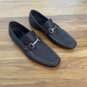 Salvatore Ferragamo Dark Brown Pebbled Leather Bit Loafers